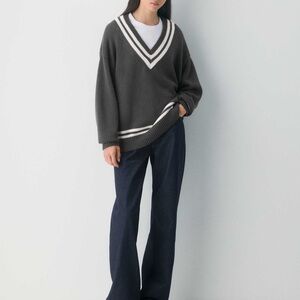 Free People Oversized Charcoal V-Neck Sweater